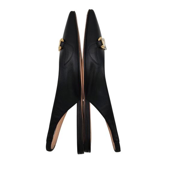 Gucci GG Horsebit Zumi Slingback Flat Black Leather Gold Silver Size 37 US 7 - Picture 7 of 12